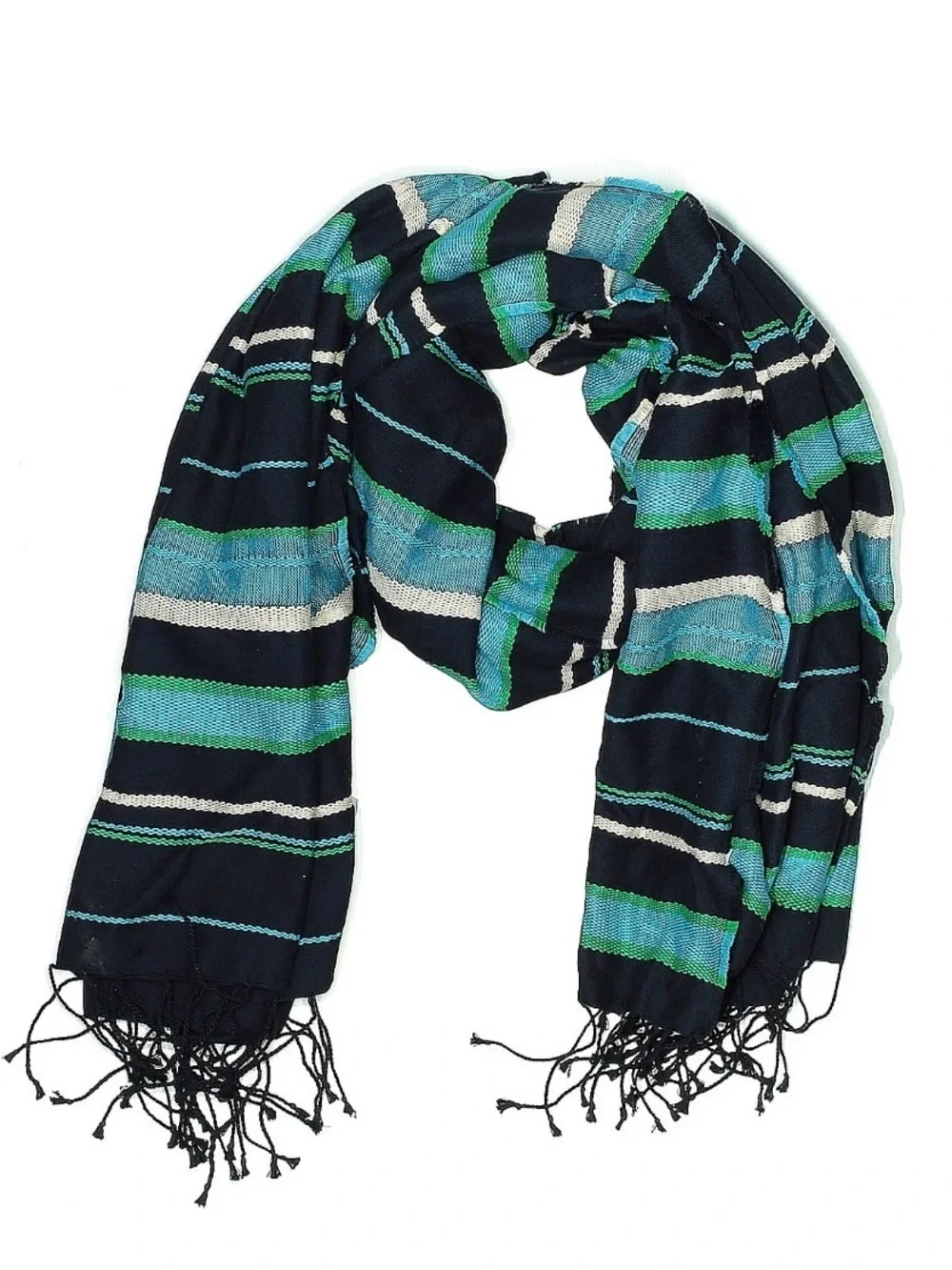 J. Crew Navy Scarf with Teal & Cream Stripes